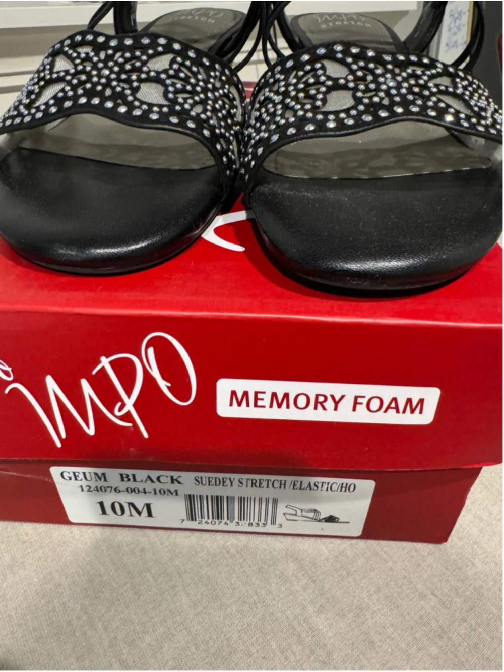Women's Impo Black Silver RhinestoneMesh Wedge Sandals Size 10